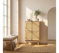 Swish Furniture Manila Rattan 2 Door Flip Down Shoe Storage Cabinet - Oak and PVC Rattan