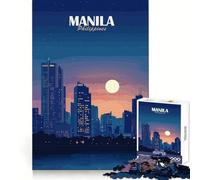 Manila Philippines Cityscape at Night 1000 Piece Jigsaws for Teenagers Puzzle Smart Training Tranquil Escape Flawless Cut Memorable Gift size 38x52cm