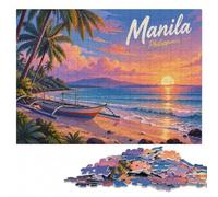 Manila Philippines Sunset Beach House Jigsaw Puzzle for Adults, 1000 Pieces | Colour and shape sorting: a simple way to organise the image over several sessions.