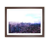 Manila Skyline In The Philippines Painting Modern Art Framed Wall Art Print, Ready to Hang Picture for Living Room Bedroom Home Office Décor, Walnut A2 (64 x 46 cm)