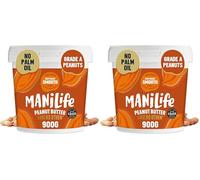 ManiLife Deep Roast Smooth Peanut Butter, 900g Tub Rich and Intense Vegan Peanut Butter Made from Single Origin Grade-A Argentine Peanuts - No Palm Oil, No Added Sugar, No GMOs (Pack of 2)