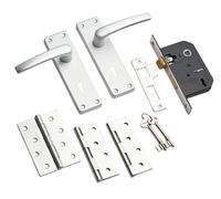 Manilla Lever Lock Door Handle W/ Sashlock - Satin Aluminium - Complete Door Pack - Designer Levers