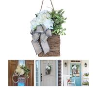 Manillefu Spring Artificial Flower Basket Wall Hanging, Vine Silk Wreath With Pink Berries, Victorian Decor For Home Garden Door Wedding Party