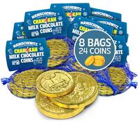 Manischewitz Milk Chocolate Gold Coins, Hanukkah Gelt (8 Mesh Bags) Individually Wrapped Chanukah Coins | St. Patrick’s Day Chocolate Coins | Gluten Free | Kosher (Cholov Yisroel) | Assorted Sizes