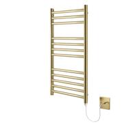 Manissa Boston Brushed Brass Electric Heated Towel Rail 500mm W x 800mm H | Stainless Steel, Towel Warmer, Rust-Resistant, Bathroom, Wall Mounted