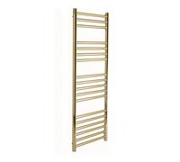 Manissa Boston Brushed Brass Heated Towel Rail 500mm W x 1200mm H Stainlesss Steel Central Heating Bathroom Towel Radiator