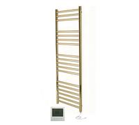 Manissa Boston Electric Brushed Brass Heated Towel Rail 500mm W x 1200mm HBathroom Towel Radiator + 7 Day Thermostat/Timer