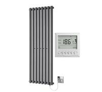 Manissa Electric Anthracite Oval Tube Radiator Vertical 1600 x 480 | Includes 7 Day Timer/Thermostat, Single Panel, Tall, Column Radiator, 1250w, Designer