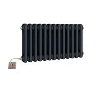 Manissa Electric Anthracite Traditional Column Radiator with PTC Element Old Cast Iron Type School Radiator + 7 Day Timer/Thermostat (2 Column 300mm H x 605mm W)