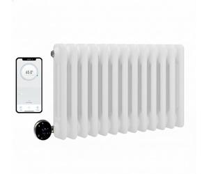 Manissa Wifi Electric 3 Column White Smart Radiator 300mm H x 599mm W | Smart WiFi Controlled, Traditional Design, 7 Day Programming, Cast Iron Type, App Compatibility, Old School Style