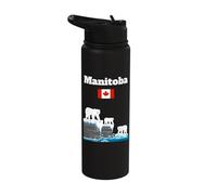 Manitoba Polar Bears Sea Cliff Canadian Flag Canada Souvenir Stainless Steel Insulated Water Bottle