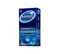 Manix Contact Plus: Box of 12 Ultra-Thin and Extra Lubricated Condoms for Intact Sensations/Diameter 53 mm