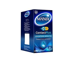 Manix Contact Plus: Box of 24 Condoms for Men, Ultra-Thin and Extra Lubricated for Intact Sensations/Diameter 53 mm