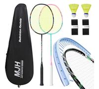 MANJHONG Badminton Set with 2 Graphite Rackets - Anti Scratch Design - Badminton Racket Set for Adults, Incl. Shuttlecock, Grip Tape & Racquet Bag, Black+Pink