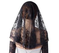 MANJIAMEI Black Lace Mantilla Veil Floral Wedding Catholic Church Veils