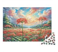 Manjusaka 1000 Piece Puzzle for Adults: Red Spider Lilies in Green Field Fun And Challenging Family Game & Great Gift Idea 38x26cm/1000pcs