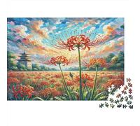 Manjusaka Paper Red Spider Lilies with Pagoda And Field Jigsaw Puzzle Set Mind Stimulating Secret Santa Gift 38x26cm/1000pcs