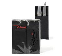 Mank Cutlery Napkins Made of Softpoint Pub Cutlery Pockets 40 x 33 cm 1/8 Fold Folded Napkins with Cutlery Slot for Catering and Celebrations Pack of 50 (Black)