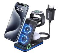 MANKIW Wireless Charging Station for iPhone, 3 in 1 Foldable Wireless Charger for iPhone 17/16/15/14/13/12/11/Pro/Max/XS/XR/X/8, iWatch 11/10/9/8/7/6/5/4/3/2/SE, AirPods 4/3/2/Pro