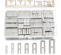 mankk 284PCS Non Insulated Butt Connectors Assortment Kit Tinned Red Copper 26-6 Gauge Crimp Connector Uninsulated Crimp Wire Connectors for Electrical Appliances Cars Boats etc M-130-284PCS