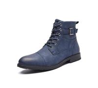 MANLADUO Men's Side Zipper Work Boots Vintage British Style High Top Leather Boots Fashion Ankle Booties, Royal Blue, 6.5 UK