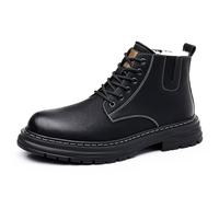 MANLADUO New Thick-Soled High-Top Cotton Shoes for Men, British Style Work Boots with Plush Lining, Oxford Boots, Black With Fleece Lining, 7 UK