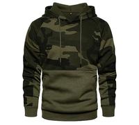 MANLUODANNI Men's Long Sleeve Camo Blocked Pullover Hoody with Front Pouch Pocket Army Green XXL 42