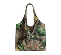 MANLUU Hardwoods Green Camo Printed Canvas Aesthetic Tote Bags Shopping Bag Tote Grocery Reusable Bag for Man Woman, Black, One Size