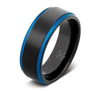 Manly Bands: Blue Plated Mens Wedding Bands and Rings - Unique Tungsten and Black Plated Tungsten Wedding Band, Stylish Ring for Men, Free Silicone Ring Included, 11.5, Metal, No Gemstone