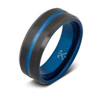 Manly Bands: Blue Plated Mens Wedding Bands and Rings - Unique Tungsten and Black Plated Tungsten Wedding Band, Stylish Ring for Men, Free Silicone Ring Included, 9 UK, Metal, No Gemstone