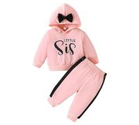 MaNMaNing Baby Girl Clothes Big Sister Little Sister Matching Outfit Toddler Baby Girl Letter Graphic Long Sleeve Hoodies Sweatshirt Tops and Trousers Set Baby Dress, Newborn Clothes Unisex Sets Pink