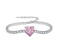 MaNMaNing Dainty Diamond Tennis Bracelet for Women Adjustable Zirconia Heart Shaped Gemstone Charm Bracelet Elegant Ladise Jewelry Gift for Birthday Mothers Day