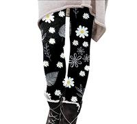 MaNMaNing Leggings for Women High Waisted Casual Warm Winter Sunflower Daisy Print Skinny Yoga Pants Gym Tights