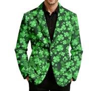 MaNMaNing Men's St Patricks Day Outfits Event Blazer Plus Size Funny Corduroy Jacket Clover Print Relaxed Green Party Coat S-4XL