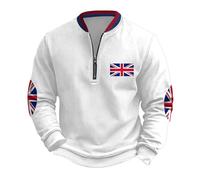 MaNMaNing Union Jack Sweatshirt Men British Flag Quarter Zip Pullover Long Sleeve Top Little Britain Shirts Sizes S-5XL White