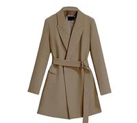 MaNMaNing Womens Belt Wrap Trench Coat Casual Solid Large Lapel Wool Long Jackets Ladies Winter Fall Coat(Khaki,XL)