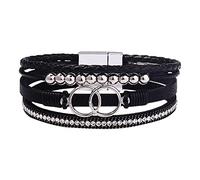 MaNMaNing Womens Bracelet Fashion Gift Leather Retro Multilayer Rope Bracelet Braided Letter Bracelets, Pearl Bracelets Women, Best Friend Bracelet