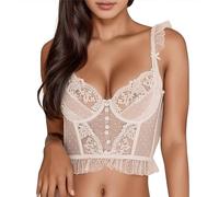 MaNMaNing Women's Bras Corset Underwire Ultra Thin Push Up Fishbone Corset Embroidery Lace Sexy Bra Non Wired Bras, Strapless Bras, Seamless Bras, Large Breasts Bras White