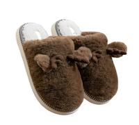 MaNMaNing Women's Christmas Slippers Novelty 3D Deer Ear Winter Fluffy Closed Toe Warm Comfortable Indoor Home Slides for Women (Coffee, 7-8)