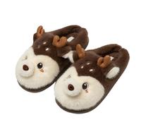 MaNMaNing Women's Christmas Slippers Novelty 3D Deer Winter Fluffy Closed Toe Warm Comfortable Indoor Home Slides for Women (Coffee, 11-12)