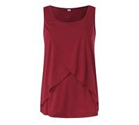 MaNMaNing Womens Maternity Tank Top for Breastfeeding Soft Loose Fit Sleeveless Ruched Pregnancy Nursing Vest(Red #4,L)