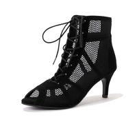 MaNMaNing Womens Peep Toe Dance Boots Summer Breathable Mesh Lace Up Ankle Booties with 7 cm High Heel for Party