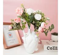 MANMAOHE White Anatomical Heart Vase Resin Flower Pot Desktop Ornament Heart Shaped Vases for Flowers Heart Sculptures Home Decor, 4.3x6 Inch (White)