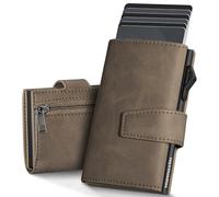 Manmaxim Men's Apple Airtag Wallet, RFID Wallet, Smart Wallet for Men, Compact Air Tag Wallet for 12 Cards, Pop-up Cards Wallet with Coin Compartment and 2 ID Windows, D03-Brown, Minimalist