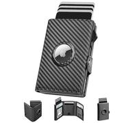 Manmaxim Mens Wallets RFID Blocking, Men Slim Wallets for Apple Airtag, Pop Up Credit Card Holder Smart Wallet with Zipper Coin Pocket & ID Window, Carbon Fiber