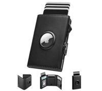 Manmaxim RFID Wallet for Men, Airtag Wallet for Apple Air Tag, Pop up Card Holder Slim Mens Wallets, Large Capacity Credit Card Wallets with Zipper Coin Pocket for 12 Cards, Black