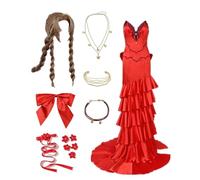 MANMICOS Us size Anime Aeris Cosplay Costumes Aerith Gainsborough Red dress party suit (X-Small)