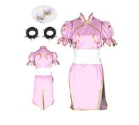 MANMICOS US Size Anime Chun Li Cosplay Costumes Halloween Pink Cheongsam Women's Suit (X-Small)