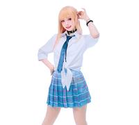 MANMICOS US Size Anime Cosplay Costume Kitagawa Sea Plaid Skirt Suit Wig and Shoes (Large) White