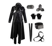 MANMICOS US Size Anime SAO Cosplay Costumes Halloween Kirito Outfit Men Black Suit (Large)